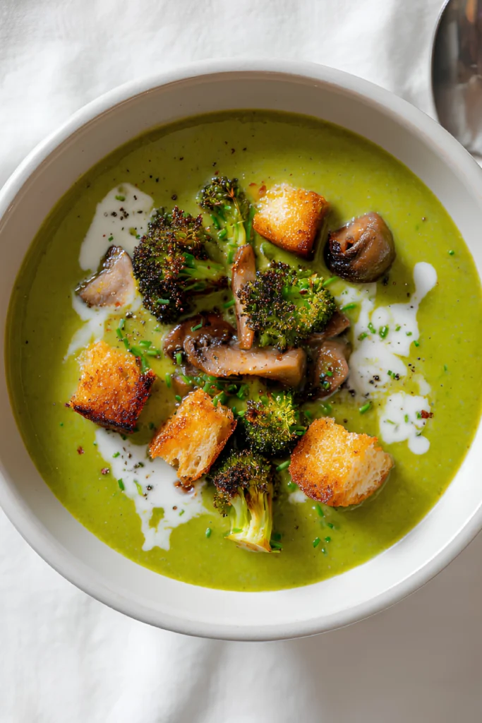 Roasted broccoli and mushroom soup