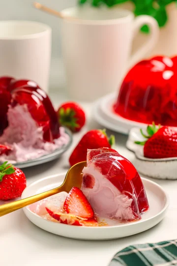 Slice of strawberry jello mold