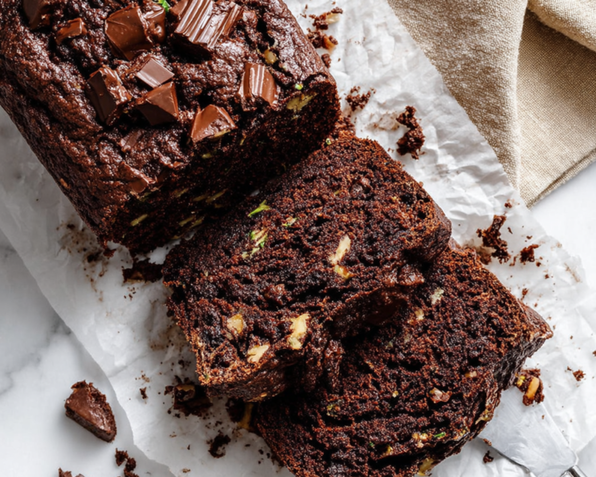 Sliced chocolate zucchini bread