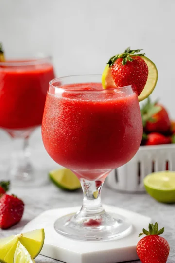 Strawberry daiquiri with lime garnish