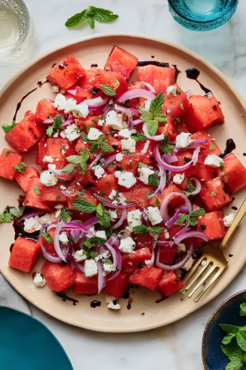 Watermelon salad with feta and mint