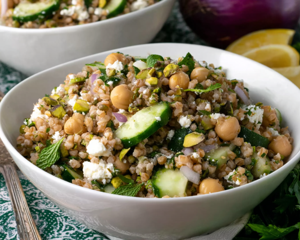 Bulgur chickpea feta salad