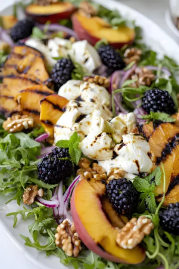 Burrata grilled peach salad