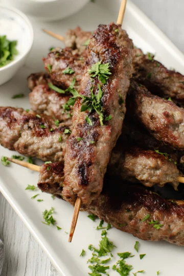 Grilled kofta kebab skewers