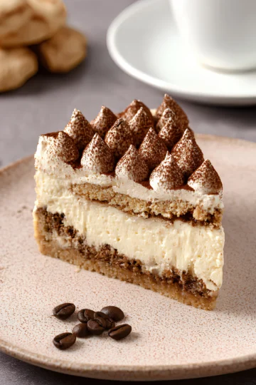 Layered tiramisu cheesecake slice