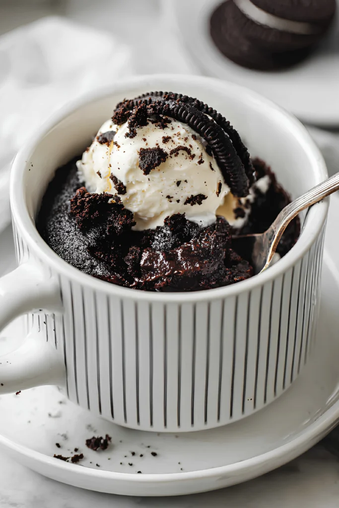 Oreo mug cake with ice cream