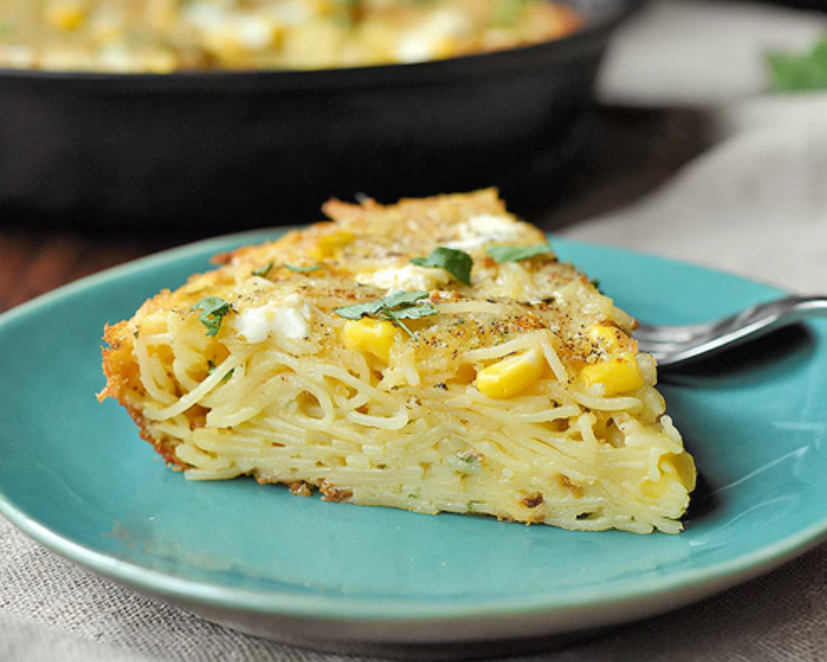 Pasta frittata slice