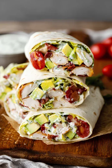 Stacked chicken BLT wraps