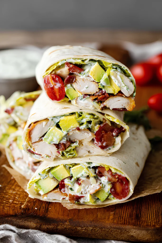 Stacked chicken BLT wraps