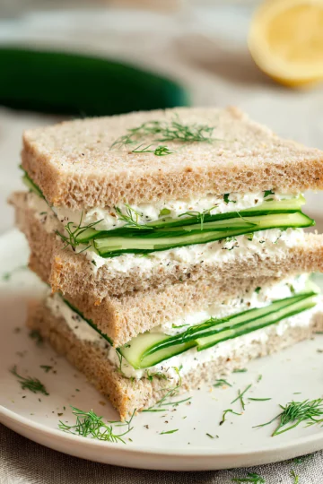 Stacked cucumber dill sandwiches