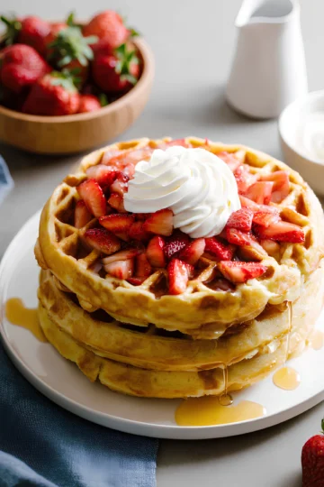 Strawberry waffles with syrup