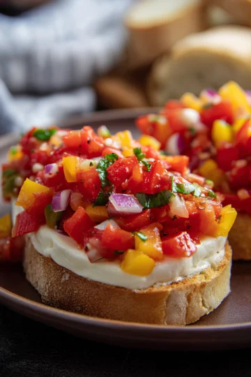 Tomato pepper bruschetta toast